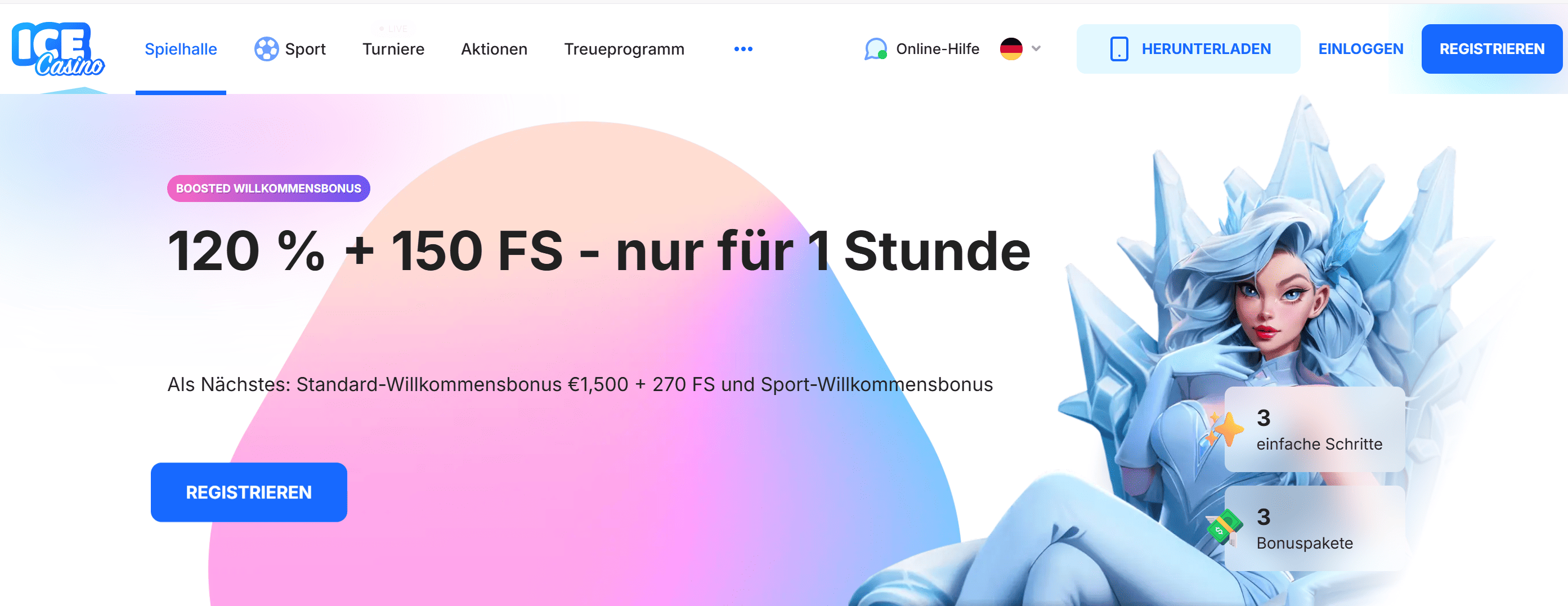 Ice Casino – Screenshot der Spielhalle mit schneller Krypto-Auszahlung
